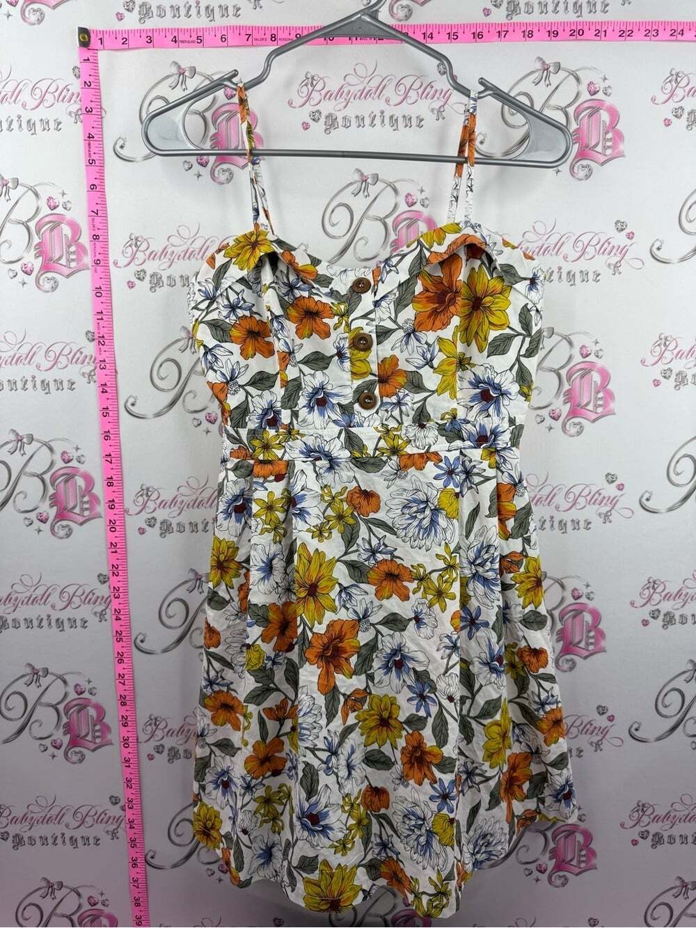 Forever 21 dress buttons White Floral Mini Dress with Yellow & Orange Blooms
